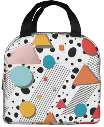FJAUOQ Lonchera retro de los años 80 para mujeres y hombres, lonchera aislada, reutilizable, organizador de almuerzo, impermeable, soporte geométrico para el almuerzo