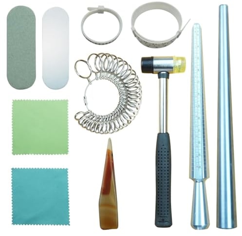 Knnuey Utensili per la misura ', set per la produzione di anelli, modello rotondo, in metallo, da gioielleria in gomma e utensili per lucidatura