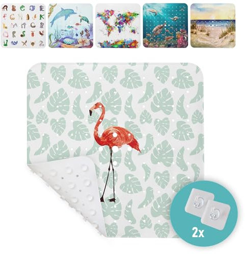 arteneur® - Duschmatte rutschfest 53x53 cm | Antirutschmatte Dusche | Inkl. Aufhängung | Schimmelresistent | Maschinenwaschbar | BPA frei | Rutschmatte Dusche Flamingo