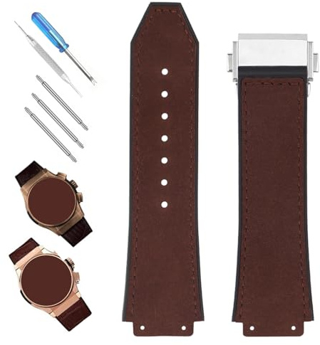 XIW Kompatibel mit 19 mm × 25 mm × 22 mm Hublot Big Bang Lederarmband mit Edelstahl-Schnalle, Ersatz für Herren, Silikon-Armband, Damen-Armband