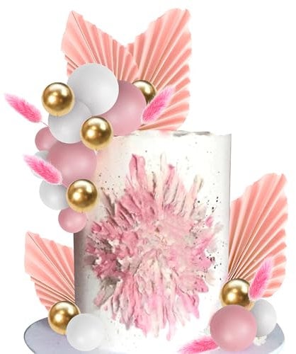 Xsstarmi 50 Pack Bunny Tail Flowers Cake Topper Paper Palm Leaves Ball Cake Pick for Baby Shower Wedding Birthday Valentine's Day Party DIY Cake Decorations Supplies Pink