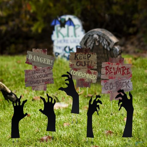 Lot de 8 panneaux de cour d'Halloween, accessoires d'horreur assortis pour Halloween, guide de jardin, décoration de pelouse, de jardin, de terrasse, décoration d'Halloween