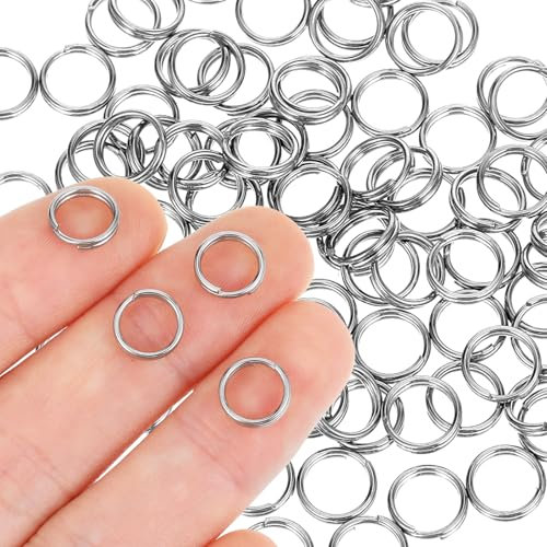 AOZUO 100 Stück Klein Schlüsselringe, Edelstahl Doppelschlaufen Spaltringe Mini Schlüsselring Metallringverbinder für Schmuck, Ohrringe, Halsketten, Armbänder und Bastelarbeiten(6 mm)