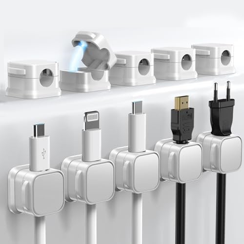 Cord Organizer Holder 10 Pack Magnetic Desk Cable Clips Management Hide Phone Charging usb Cable Keeper Strong Adhesive Wire Charger Holder for Nightstand Kitchen Appliances Office Supplies (white)