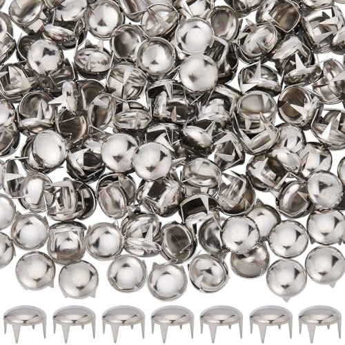SUNNYCLUE 1 Box 200Pcs Silver Nailhead Rivets Dome Rivet Studs 10mm Brass Half Round Mushroom Head Claw Head Spike Prong Spots Stud Nailheads for Leather Craft Clothes Belt Bag Shoes DIY Accessories