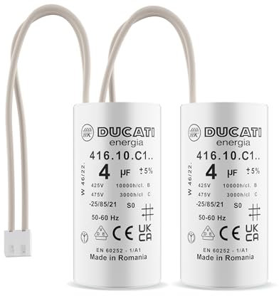 Lot de 2 Condensateurs 4 uF Moteur Volet Roulant BUBENDORFF - Condensateur avec Connecteur JST pour Réparation Pro de Volet Roulant - Haute Qualité & Longue Durée de Vie - Fond Plat 450V - VOLET TECH