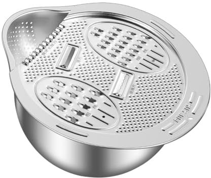 Erpmlyo Rice Washer Strainer Bowl Stainless Steel Rice Rinser Strainer Washing Bowl with Grater Rice Colander with Side Drainers