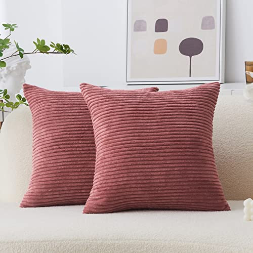 Home Brilliant 45x45 Cushion Covers Corduroy Sofa Plush Fulffy Soft Couch Kids Decorative Pillow Cases, 45 x 45 Set of 2, Dry Rose Pink