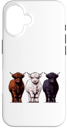 iPhone 16 Highland Cow Trio Design | Brown White Black Cows with Horns Case