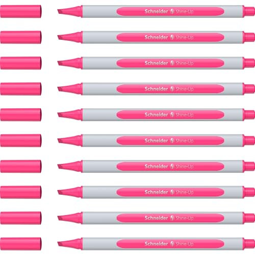 Schneider Shine-Up Textmarker (Strichstärke 1 + 4 mm, aus biobasiertem Kunststoff, ausgezeichnet mit Der blaue Engel), 10 Stück pink