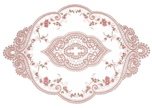 QUARKZMAN Retro Spitzen Tischset Spitzendeckchen 31x44 cm Ovale Bestickte Tischsets Französische Häkeldeckchen Untersetzer Tassenmatte für Zuhause Hochzeit, Altrosa