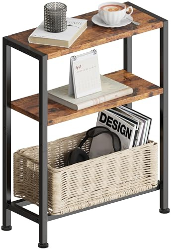 Schmaler Beistelltisch, Nachttisch, 3 Ablagen Nachttisch Schmal mit Stauraum, sofa beistelltisch für schmale Räume, Kleiner Tisch, für Wohnzimmer, Schlafzimmer, Küche & Balkon (2, Vintagebraun)