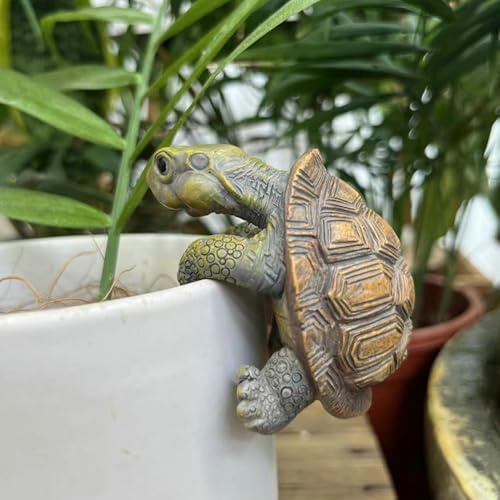 ACAREY Blumentopf Hänger Schildkröten Deko Figuren, Harz Statue Gartendeko für Draußen, Wetterfest, Teichdeko, Balkon Deko, Garten Schildkröten Figuren, Topfdekorationen (C)
