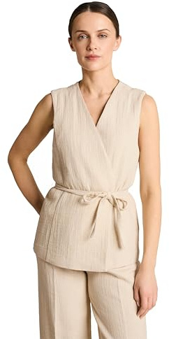 TOM TAILOR Damen 1049781 Crinkle Blazer-Weste mit Leinenanteil