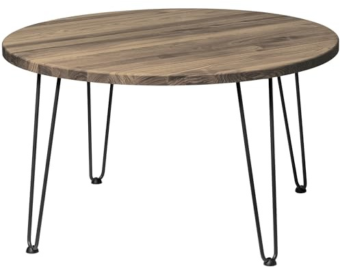 LAMO Manufaktur Couchtisch rund aus Holz 80 cm | Beistelltisch Couch | Wohnzimmertisch rund, Kaffeetisch, runder Couchtisch | Stärke: 28 mm, Farbe: Nussbaum, Beine: Schwarz, Höhe: 43 cm