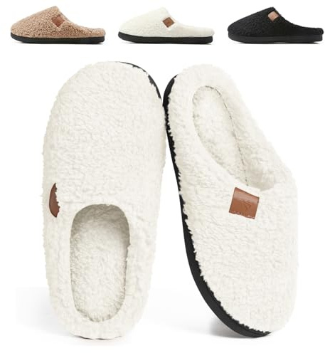 SRONEY Chaussons Femme Pantoufles Homme Chaudes en Mousse à Mémoire Confortable Mules Hiver Respirantes Antidérapantes l'intérieur et l'extérieur, Blanc, EU 40/41