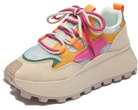 Trcloltc Mode féminine Baskets à Plateforme épaisse Mignon - Doublure en de Coton - Semelle intérieure en Mousse à mémoire de Forme - Talon de 4,6 cm - Multicolore