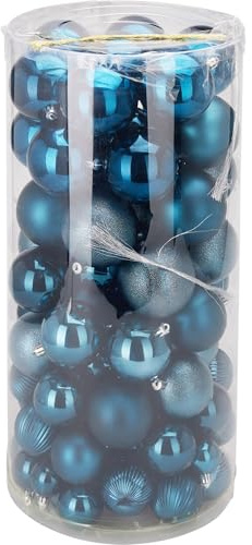 Well Home 100er Set Weihnachtskugeln blau in PET-Röhre mit verschiedenen Designs und Ausführungen