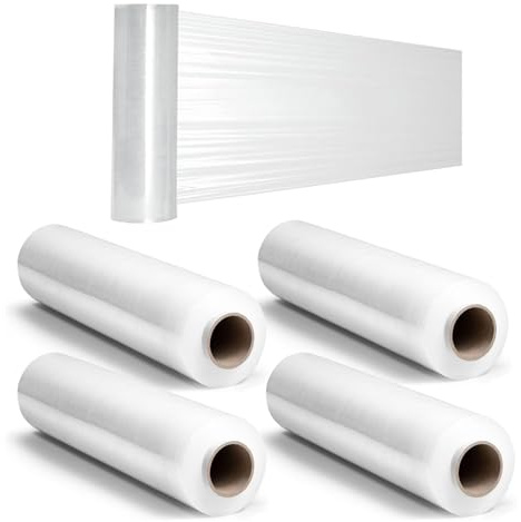 Schrumpffolie, Palettenfolie auf Rolle – 75cm/100cm, dehnbar, Frischhaltefolie in Industriequalität, wasser- und feuchtigkeitsbeständig, für Gepäck, Lagerung und Palettenstabilisi(Size:75cm x 4 Rolls)