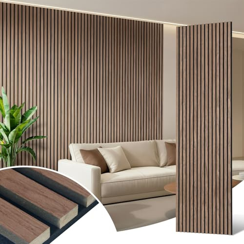AKK-ART Akustikpaneele Holz 240x60cm-8.64m² 6 Stück Wandpaneele mit Holzfurnier & Filz,Holzpaneele Wand Acoustic Panel für Zuhause & Büro für Große Wandflächen Walnuss#4