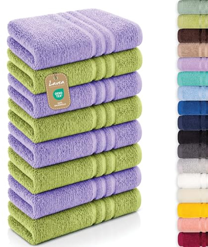 Lavea® 8er Set Handtücher 50x100 cm, Elena Frottiererie, 100% Baumwolle, Saugstark & Weich, Handtücher Set, Waschbar, Trocknergeeignet, Gäste Handtücher, Frottierhandtuch - Lindgrün & Lavendel