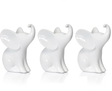 Tiziano® Keramik Deko Elefant Leon (8cm 3er Set) - Glänzende Deko Figuren im Bundle für Wohnzimmer & Büro - Stilvolle Geschenkidee - Dekoartikel für Moderne Einrichtung