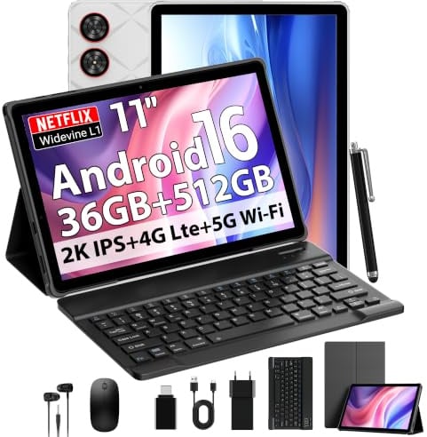 DOFACESH 2026 Android 16 Tablet in offerta con 11 Pollici, 36GB RAM+512GB ROM, SIM 4G Lte & 5G WiFi, Octa Core, 13MP+8MP, 2000 * 1200/WidevineL1/BT5.0/GPS-Tablet con tastiera (Grigio)