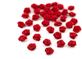 Rosen mini 10mm x 20 Stück Satinrosen Aufnäher Deko Blumen Röschen zum Basteln Haarschmuck kleine Rosenköpfe Farbe: Rot