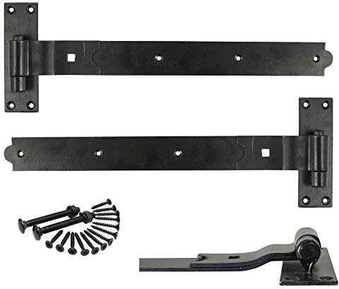 14 350mm Heavy Duty CRANKED Hook and Band GATE Hinge - EPOXY Black - Includes All Suitable FIXINGS - HBC350B - 1 x Pair