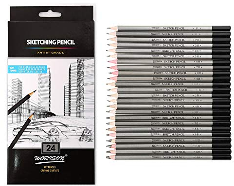 24 Stücke Skizze Bleistift Zeichenstifte Set, 9 H - 14 B Professionelle Skizzieren Zeichnung Kunst Graphit Zeichenstift für Kinder Erwachsene Künstler Studenten Anfänger
