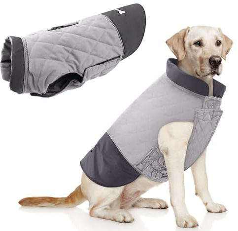 Idepet Waterproof Dog Coat Winter Warm Jacket Vest,Windproof Snowsuit Dog Clothes Outfit Vest Pets Apparel for Small Medium Large Dogs with Harness Hole Grey 3XL