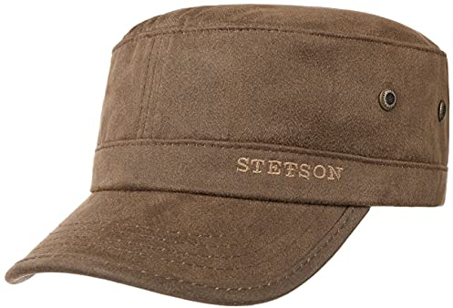 Stetson Stampton Army Cap Herren - Mit Baumwolle - Mit UV-Schutz 40+ - Größenverstellbar - Armycap mit Luftösen - In Leder-Optik - Schirmlänge 6.5 cm - Baumwollcap Frühling/Sommer braun S (54-55 cm)