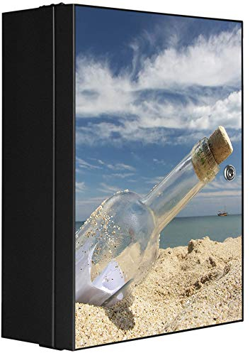 banjado Medizinschrank abschliessbar mit Motiv Flaschenpost 35x46x15cm - großer Arzneischrank für die Hausapotheke - Medikamentenschrank aus Metall zur Medikamenten Aufbewahrung