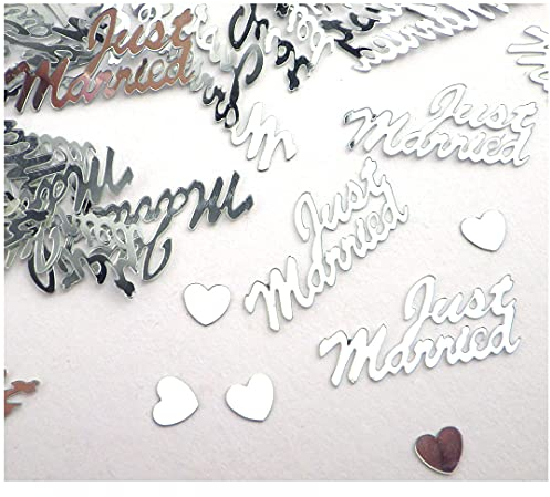 Just married Herzen Herzchen Herze Love Hochzeit Tischdeko Streudeko Konfetti (Just-Married-Silber, 200)