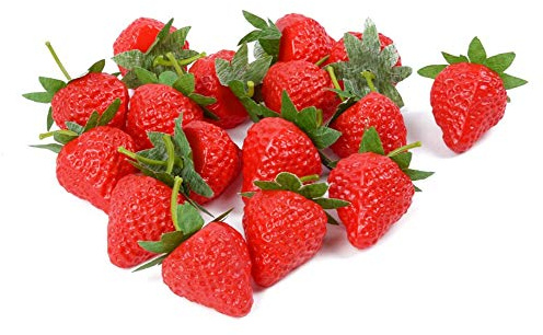 VIDELLY 20 piezas de fresas artificiales de plástico realistas, color rojo realista, fruta artificial para el hogar, cocina, fiesta, decoración de bodas, arreglos de fotografía, tamaño S
