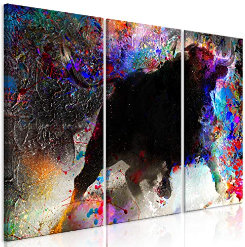 decomonkey Bilder Abstrakt Stier 135x90 cm 3 Teilig Wandbild Groß Leinwandbild XXL Deko Wohnzimmer Schlafzimmer Büro Wanddeko Leinwand Pictures For Wall Poster Wall Painting Bunt Tiere