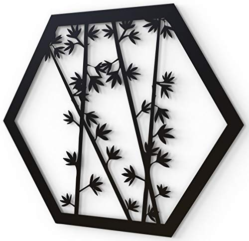 JustComfy Wanddeko aus Metall | 37x32cm | Wand Dekor aus schwarzem Metall | Metallbilder als Moderne Wanddekoration für Wohnzimmer & Flur | Motiv Bambus