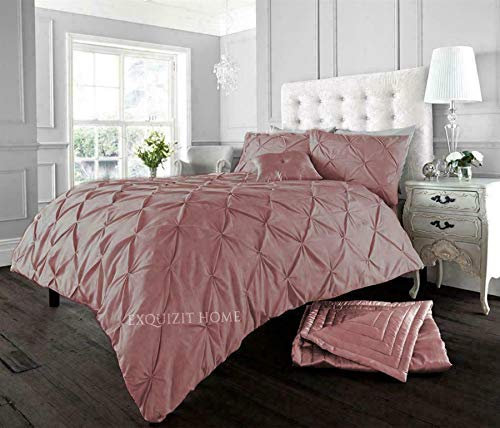 EXQUIZIT HOME Duvet Quilt Cover Pin Tuck Pinch Pleat Alexander Alford Reversible Diamond Bedding Set With Matching Pillowcase Blush Pink Double 200cm x 200cm Approximate