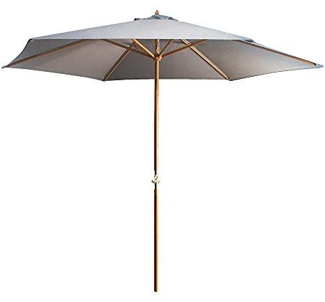 Alfresia 3-Metre Wooden Garden Parasol – Outdoor Patio Sun Shade with Wind-Up Crank Mechanism, UV30+ Showerproof Canopy, 2 Section Hardwood Pole, Grey