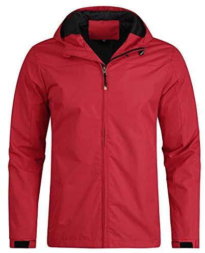 YOUTHUP Blouson Homme Coupe-vent à Capuche Imperméable Veste a Capuche Hommes en Veste de Pluie, Rouge, M