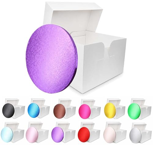 LARRYROO Colour Cake Drum Board & White Box + Lid Combo Pack for Wedding, Birthday Cakes (Purple, 14 Inches)
