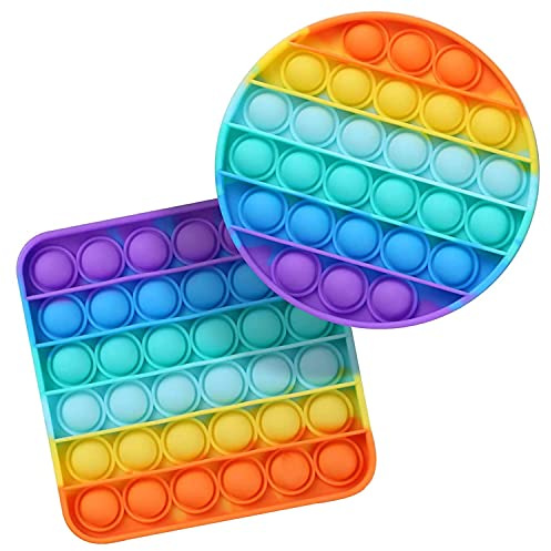 2 Pack Rainbow Poppets & Push Pop Bubble Sensory Fidget Toy | Anxiety & Stress Relief Game, Silicone Classroom Therapy Educational Learning Party Favours Holiday Stuffer Fun Popping For Kids & Adults