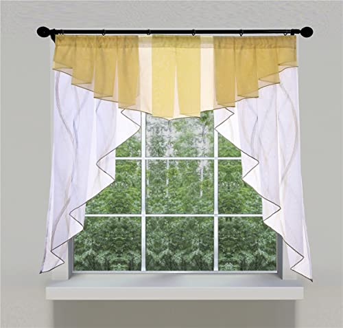 Devola Kleinfenster Scheibengardine mit Tunnelzug Fenstergardinen Voile Bistrogardinen Transparent Kuvert Vorhänge Balkongardine Küchengardine Stores BxH 80x80cm Kräuselband Sand 1er Pack