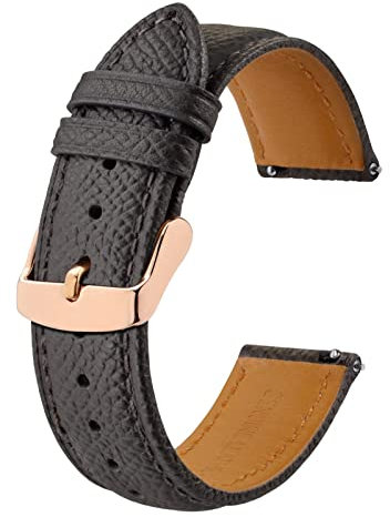 BISONSTRAP Bracelets de Montres en Cuir Texturé, Remplacement Dégagement Rapide pour Femme Homme, 20mm, Gris Foncé, Boucle Dorée Rose