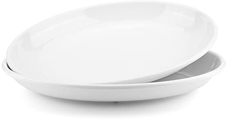 KOXIN-KARLU Melamine Large Oval Serving Platter, 16-inch Plates, White Tray for Entertaining Party, 100% Melamine Dish for Appetizers Meat Food, Set of 2