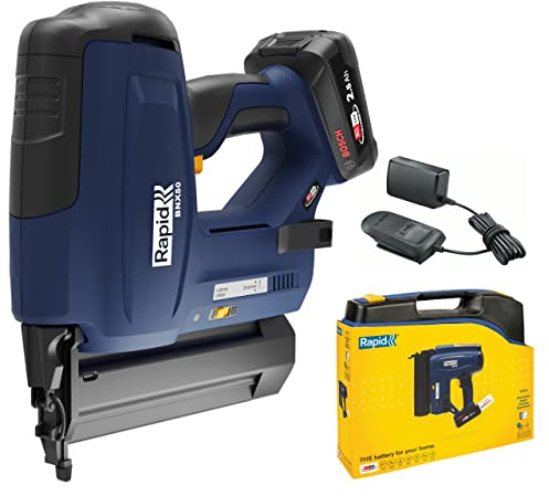 RAPID BNX50 18V P4A Battery-Powered Brad Nailer Kit - Cordless Nail Gun, Adjustable Depth-of-Drive, Single or Bump Fire, Skirting Board and Window Trim, with 2.5Ah Battery, Charger & Case (5001499)