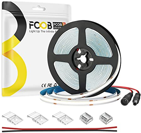 FCOB COB LED Streifen Flexible Hohe Dichte Kaltweiß 6000K 320LEDs/m 5M DC12V 8mm Breite CRI90+ Dimmable LED Licht Uniform Helligkeit für DIY Dekoration(Nicht inhalt Netzteil＆Steuerung)