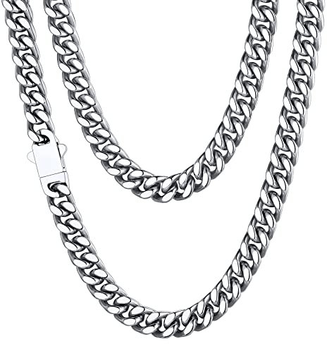 Silver Necklace Chain Cuban Link Necklace for Boyfriend Curb Chains Hip Hop Jewelry Men Stainless Steel Chain for Men
