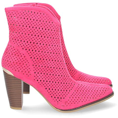 shoes&blues.es 69952-Botin de Tacon para Mujer, Comodos, de Punta Fina, con Calados, y Cierre de Cremallera, Primavera Verano 2023. Talla 37 Fucsia