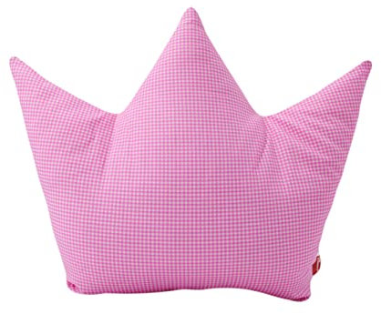 POWER INN Kronenkissen groß ca. 42x35cm | universelles Dekokissen | gemütliches Sofakissen | Kuschelkissen zum Träumen und Schlafen | 100% Baumwolle, Öko Tex 100 Premium Füllwatte (Rosa kariert)